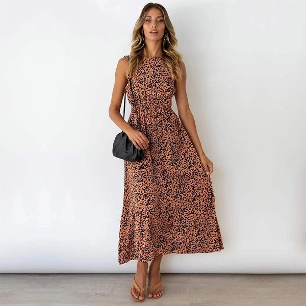 Elegant Halter Long Backless Print Dress
