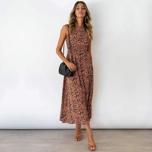Elegant Halter Long Backless Print Dress