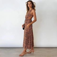 Elegant Halter Long Backless Print Dress
