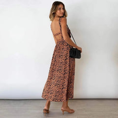 Elegant Halter Long Backless Print Dress