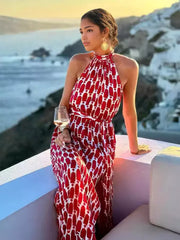 Elegant Halter Neck Boho Printed Sleeveless Maxi Dress