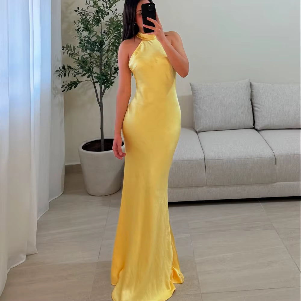 Elegant Halter Neck Sleeveless Floor-Length Mermaid Maxi Dress