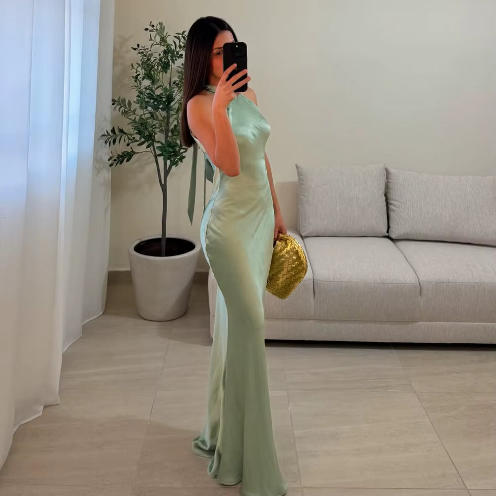 Elegant Halter Neck Sleeveless Floor-Length Mermaid Maxi Dress