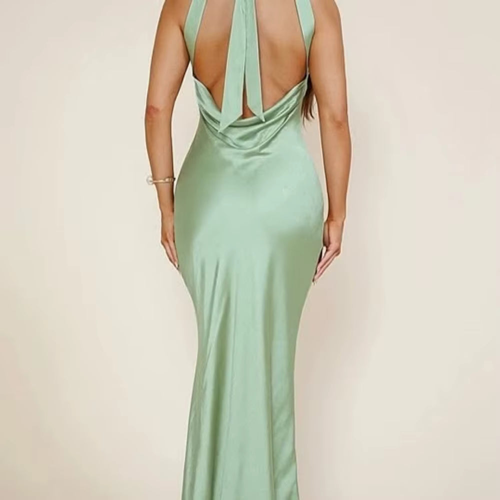 Elegant Halter Neck Sleeveless Floor-Length Mermaid Maxi Dress