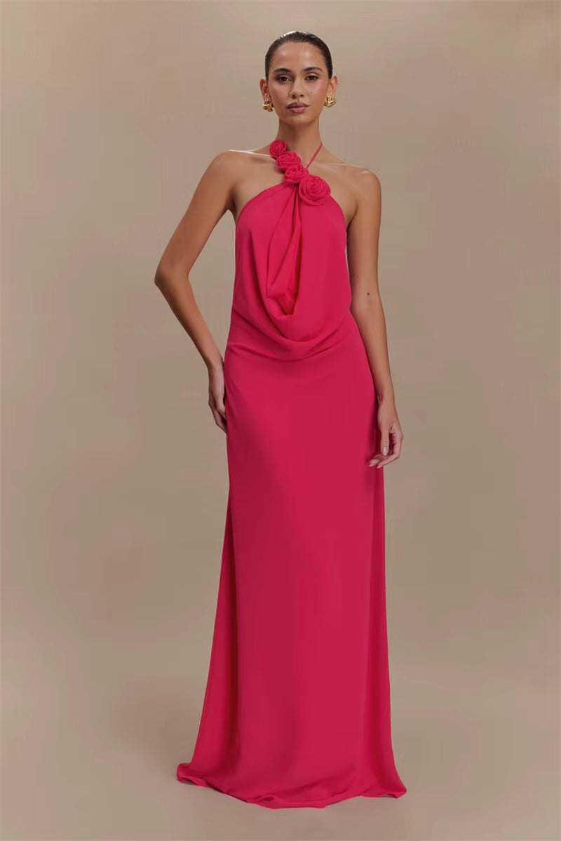 Elegant Halter Off-shoulder Sleeveless Backless Lace-up Maxi Dress