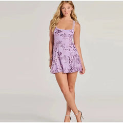 Elegant Halter Sequin Lace Up Sleeveless Slim Solid Color Spaghetti Strap Backless Mini Dress
