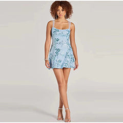 Elegant Halter Sequin Lace Up Sleeveless Slim Solid Color Spaghetti Strap Backless Mini Dress