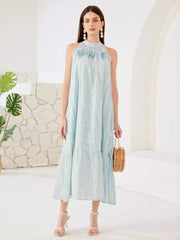 Elegant Halter Shift In Open Shoulder Sleeveless Midi Dress