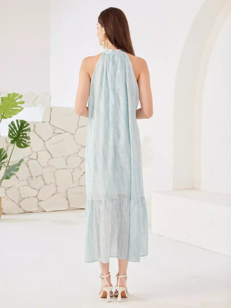 Elegant Halter Shift In Open Shoulder Sleeveless Midi Dress