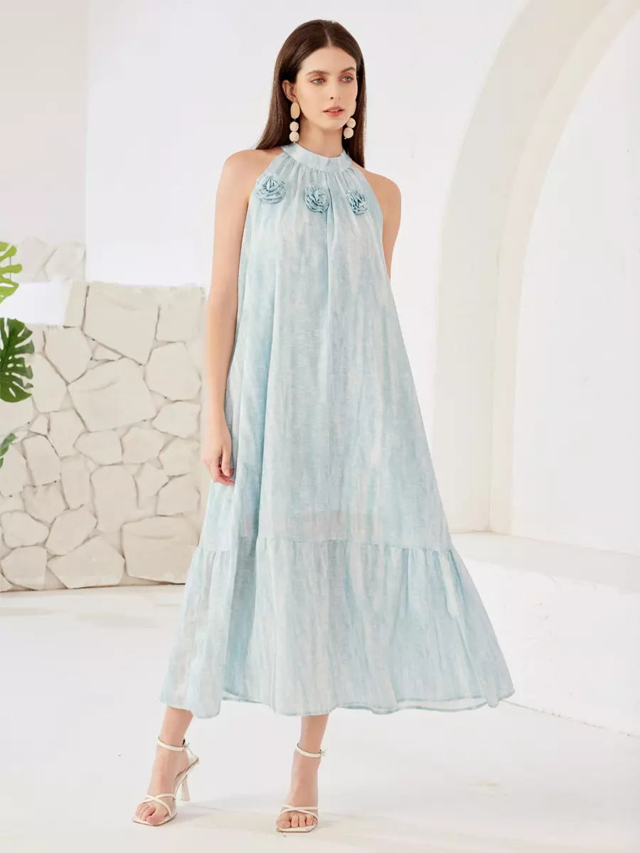 Elegant Halter Shift In Open Shoulder Sleeveless Midi Dress