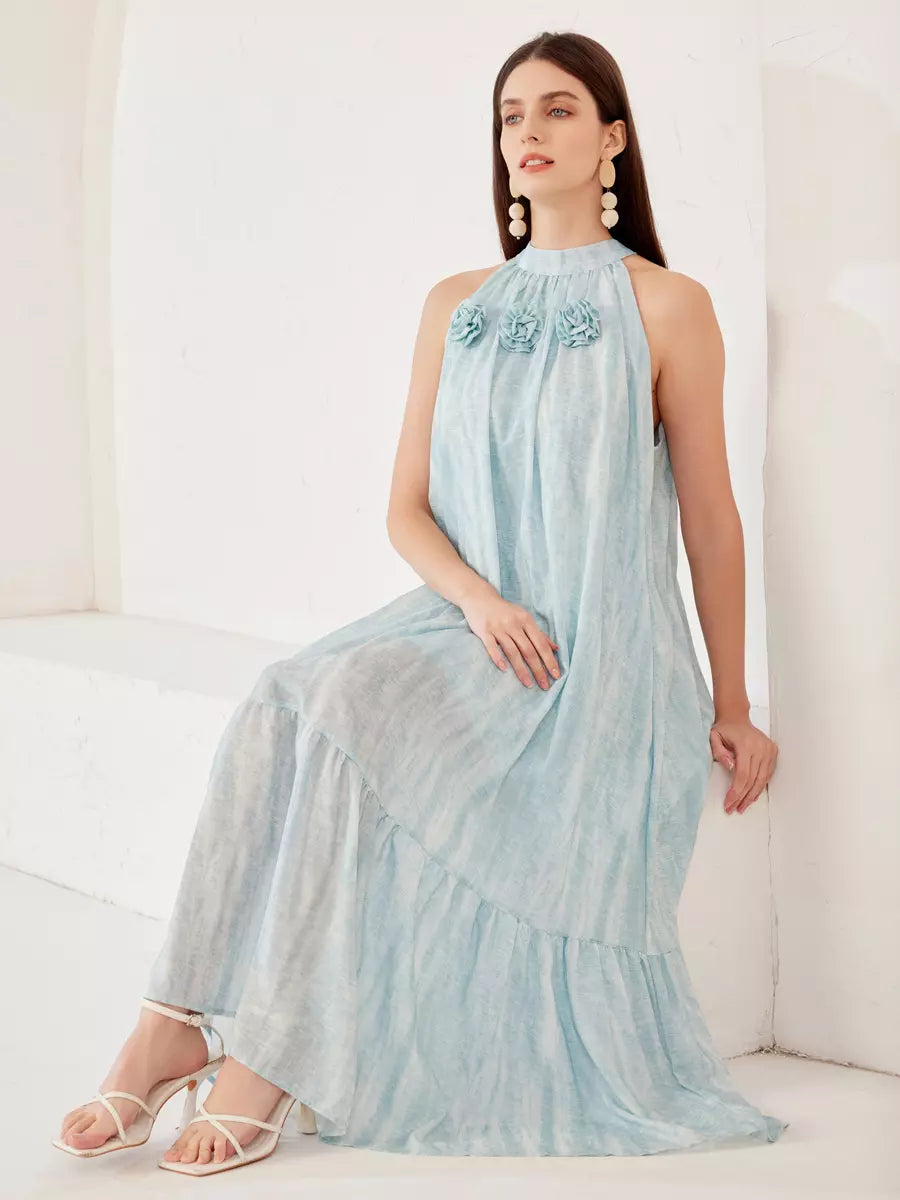 Elegant Halter Shift In Open Shoulder Sleeveless Midi Dress
