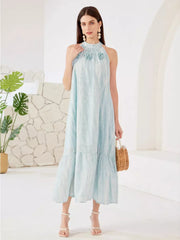 Elegant Halter Shift In Open Shoulder Sleeveless Midi Dress