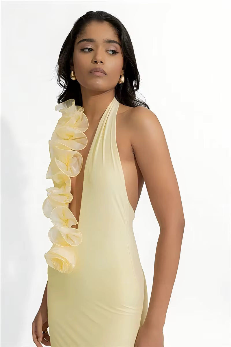 Elegant Halter Sleeveless Backless Bodycon Deep V Neck Maxi Dress
