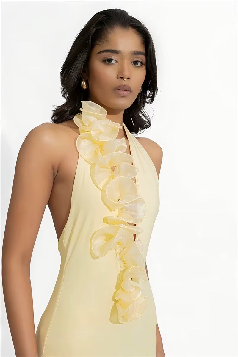 Elegant Halter Sleeveless Backless Bodycon Deep V Neck Maxi Dress