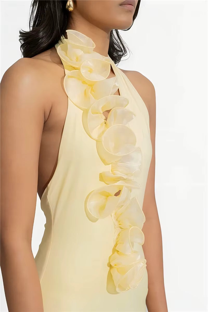Elegant Halter Sleeveless Backless Bodycon Deep V Neck Maxi Dress