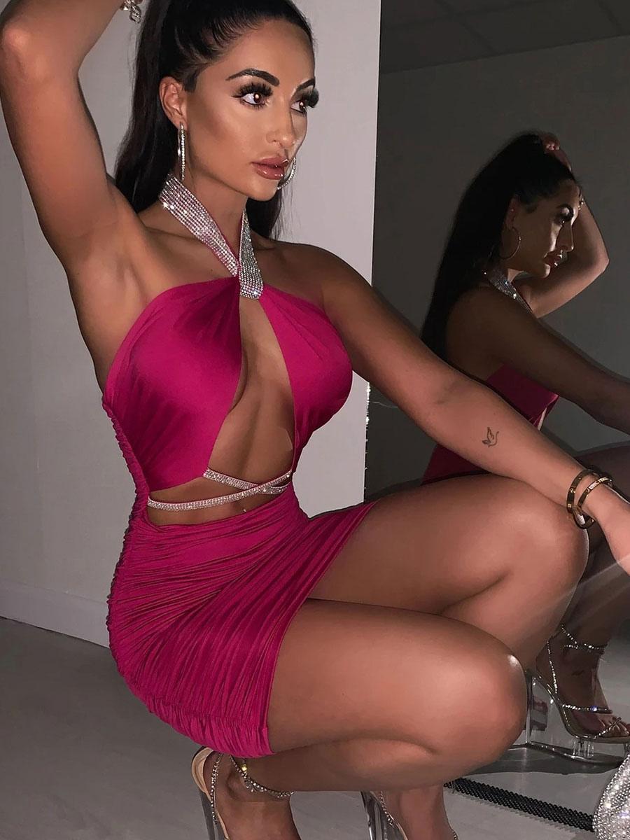Elegant Halter Sleeveless Two-Tone Backless Mini Dress