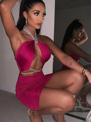 Elegant Halter Sleeveless Two-Tone Backless Mini Dress