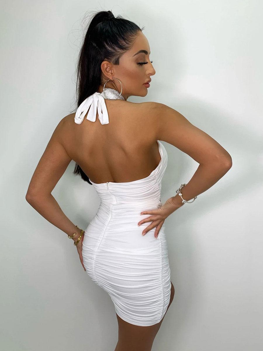 Elegant Halter Sleeveless Two-Tone Backless Mini Dress
