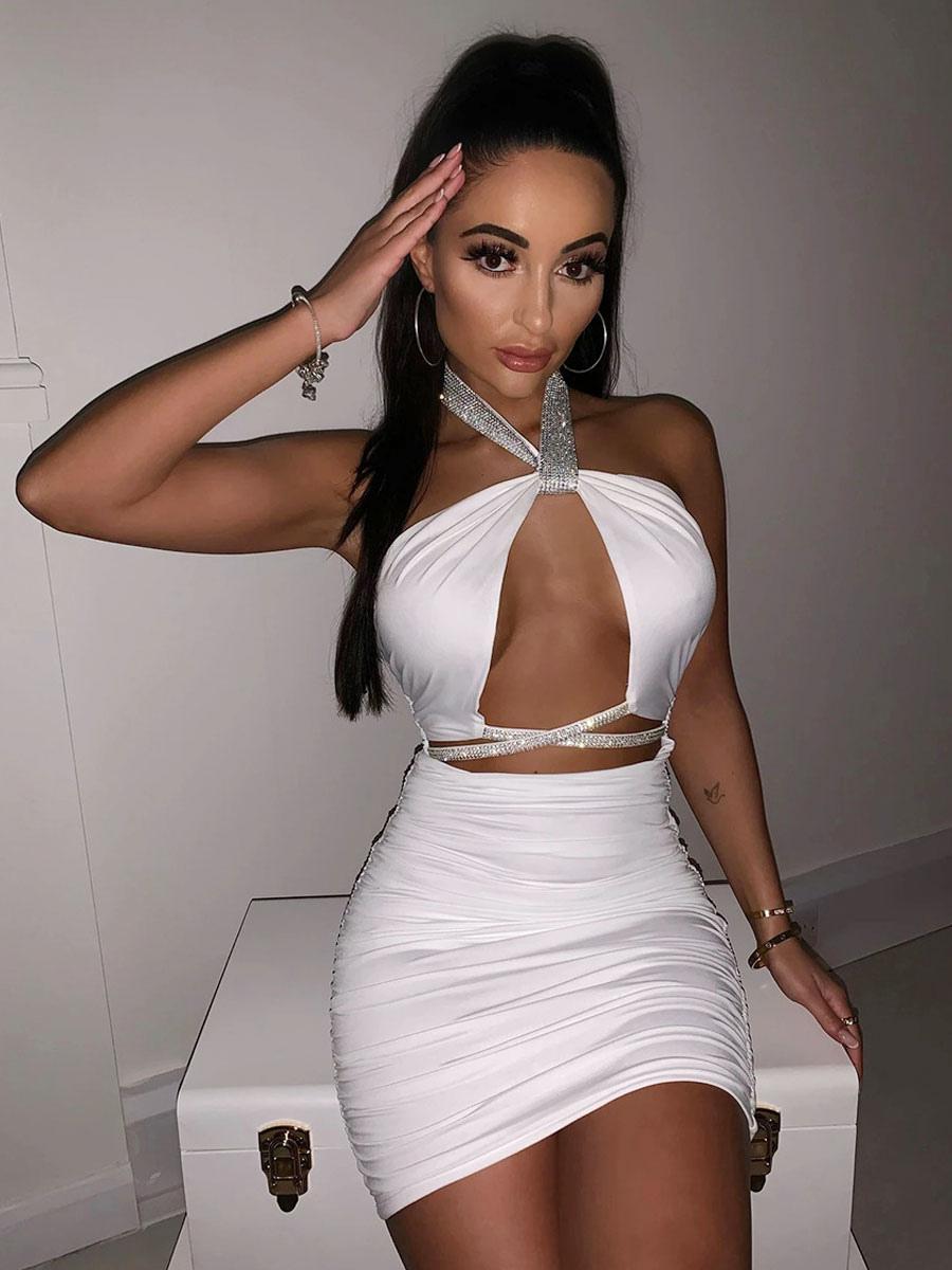 Elegant Halter Sleeveless Two-Tone Backless Mini Dress