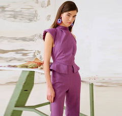 Elegant Halter Waist Cinching Sleeveless Fake Pockets Wide Leg Jumpsuit