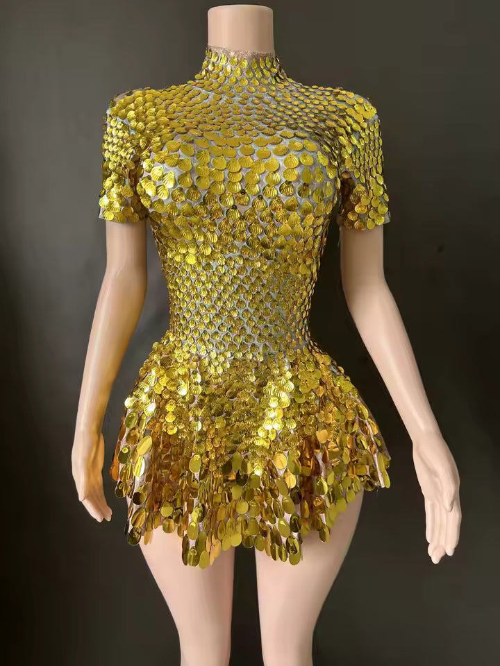 Elegant High Elasticity Shell Sequins Birthday Party Mini Dress