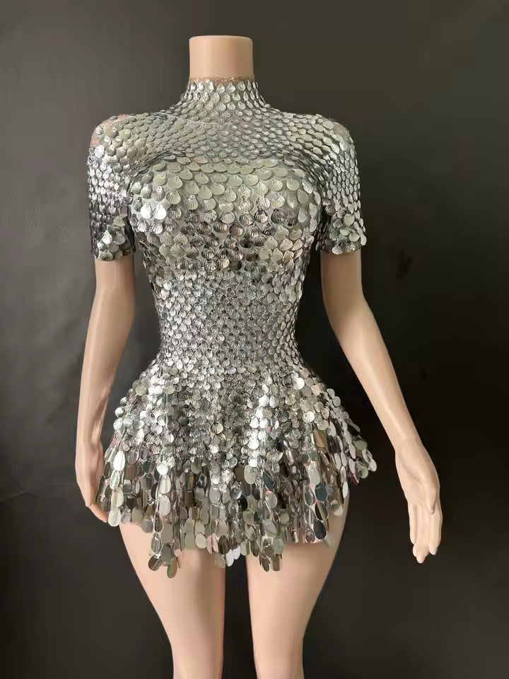 Elegant High Elasticity Shell Sequins Birthday Party Mini Dress