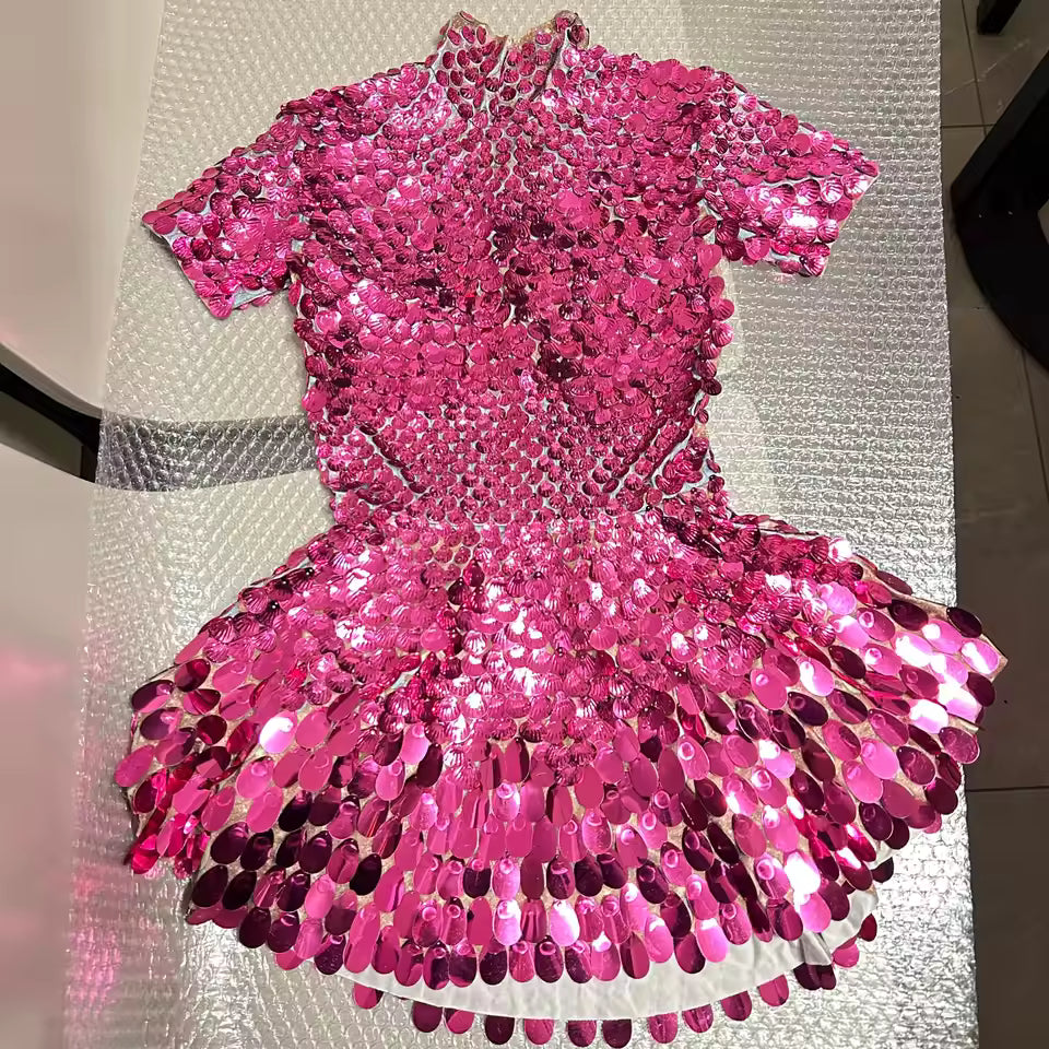 Elegant High Elasticity Shell Sequins Birthday Party Mini Dress