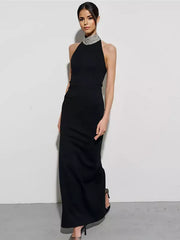 Elegant High Neck Sequins Design Sleeveless Maxi Dress