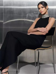 Elegant High Neck Sequins Design Sleeveless Maxi Dress