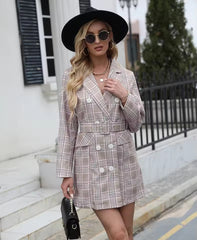Elegant High-Quality O-Neck Plaid Printing Lapel Suit