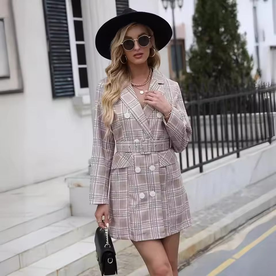 Elegant High-Quality O-Neck Plaid Printing Lapel Suit