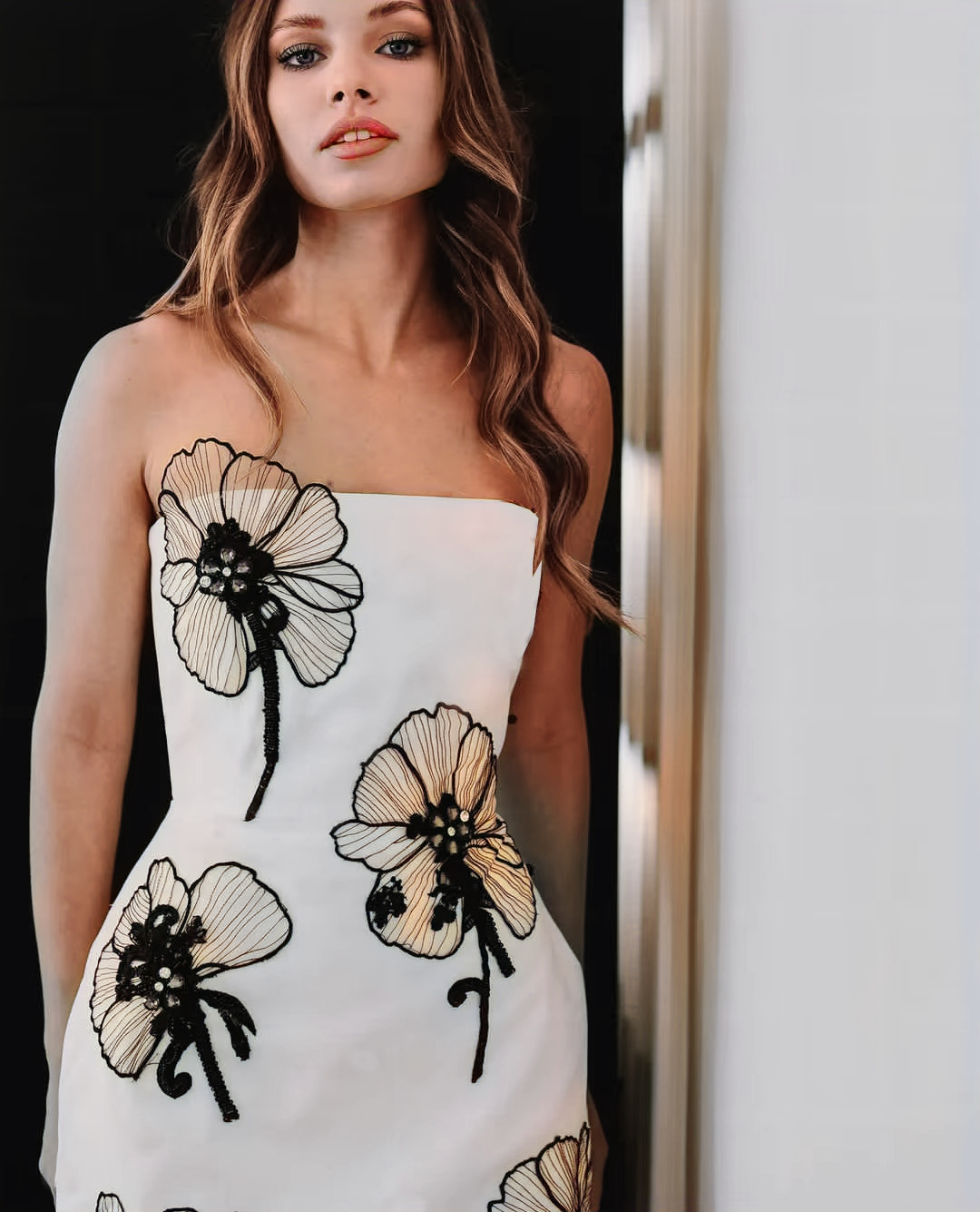 Elegant High Quality Strapless Florals Evening Party Bodycon Mini Bandage Dress