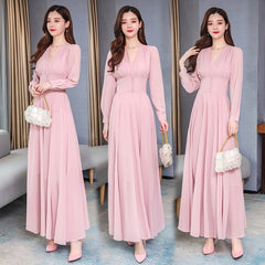 Elegant High Quality V-Neck Slim Long Sleeve Long Dresses