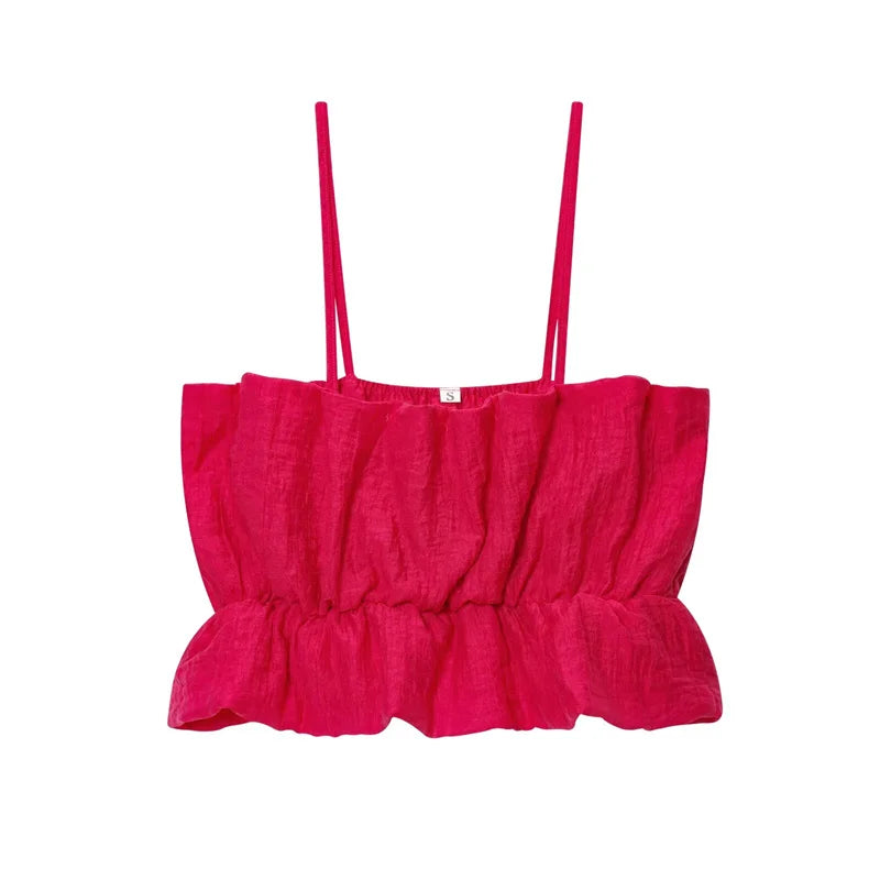Elegant High Street Cute Fold Slim Suspender Short Top Midi Skirt