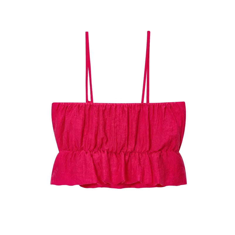 Elegant High Street Cute Fold Slim Suspender Short Top Midi Skirt