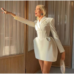 Elegant High Waist Short Blazer Lapel Slim Fit Mini Dress