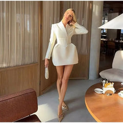 Elegant High Waist Short Blazer Lapel Slim Fit Mini Dress