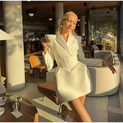 Elegant High Waist Short Blazer Lapel Slim Fit Mini Dress