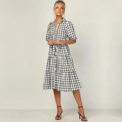 Elegant High Waist Short Sleeve Midi Dress