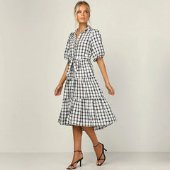 Elegant High Waist Short Sleeve Midi Dress