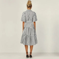 Elegant High Waist Short Sleeve Midi Dress