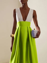 Elegant High Waisted Deep V-Neck Party Wedding Guest Evening Cocktail Maxi Dresses