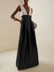 Elegant High Waisted Deep V-Neck Party Wedding Guest Evening Cocktail Maxi Dresses