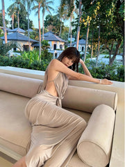 Elegant Hollow Neck Hanging High-End Temperament Beach Long Dress