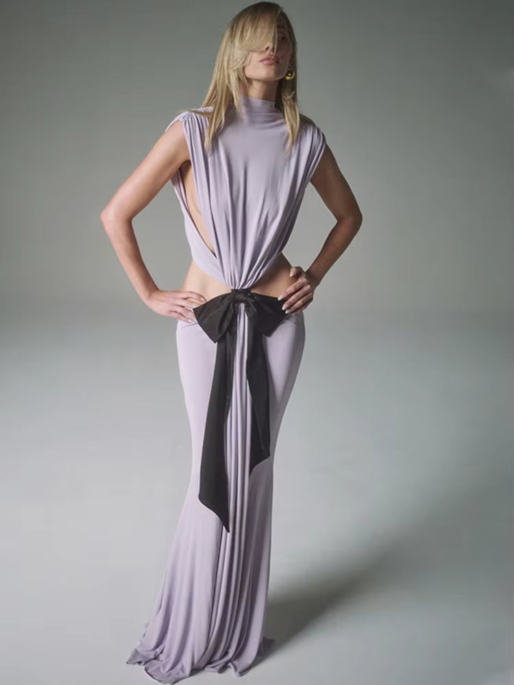 Elegant Hollow Out Bandage High Waist Sleeveless Maxi Dress