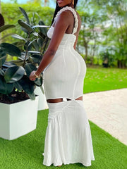 Elegant Hollow Out Diagonal Collar Sleeveless High Waist Off Shoulder Maxi Dress