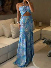 Elegant Hollow Out Patchwork Sleeveless Chic Party Maxi Dress