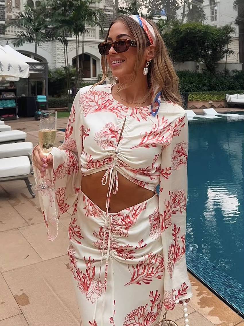 Elegant Hollow Out Slim O-Neck Long Sleeve Bodycon Maxi Dress