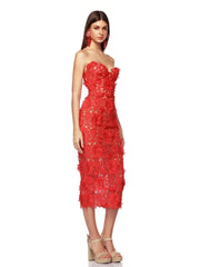 Elegant Hollow Out Strapless Embroidery Flower Lace Bodycon Midi Dress