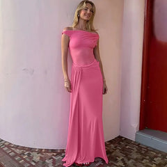 Elegant Inclined Shoulder Backless Sleeveless See Through Draped Club Long Dress